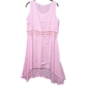 Sleeveless Pink Cotton Blend Asymmetrical Hem Dress With Lace Detail By Saltylem